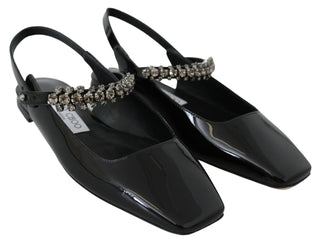 Elegant Black Patent Flats With Crystal Accent - Luxury for You