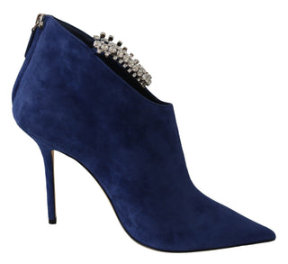 Pop Blue Crystal-strap Heeled Boots - Luxury for You