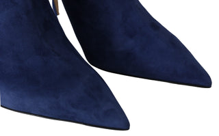 Pop Blue Crystal-strap Heeled Boots - Luxury for You