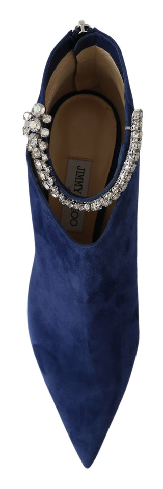 Pop Blue Crystal-strap Heeled Boots - Luxury for You