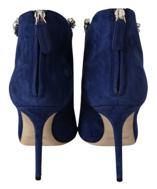 Pop Blue Crystal-strap Heeled Boots - Luxury for You