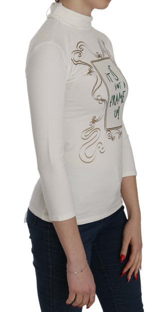 Chic White Printed Turtle Neck Blouse - Luxury for You