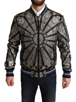 Elegant Jacquard Bomber Jacket In Blue - Luxury for You