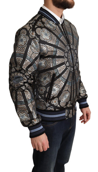 Elegant Jacquard Bomber Jacket In Blue - Luxury for You