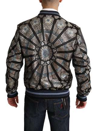 Elegant Jacquard Bomber Jacket In Blue - Luxury for You