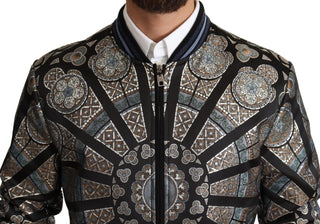 Elegant Jacquard Bomber Jacket In Blue - Luxury for You