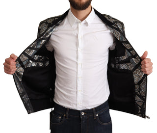 Elegant Jacquard Bomber Jacket In Blue - Luxury for You