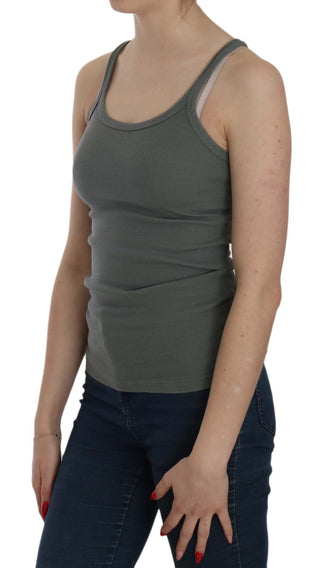 Elegant Round Neck Sleeveless Green Cotton Blouse - Luxury for You