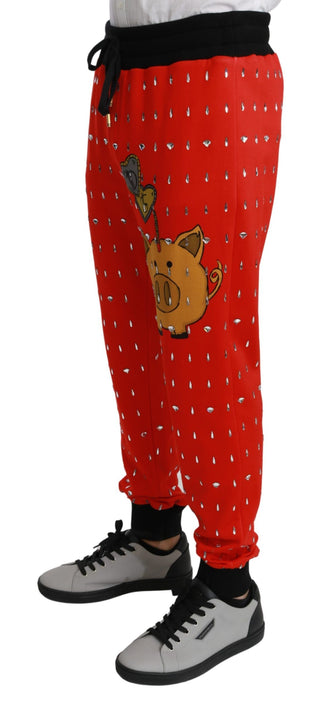 Chic Red Piggy Bank Print Sweatpants - Luxury for You