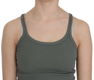 Elegant Round Neck Sleeveless Green Cotton Blouse - Luxury for You