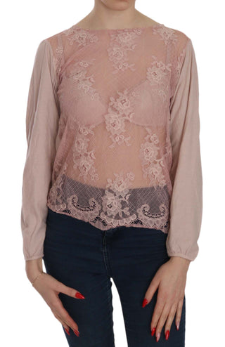 Elegant Pink Lace Boat Neck Blouse - Luxury for You