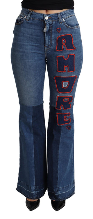 Elegant Boot Cut Denim Jeans With Amore Patch - Luxury for You