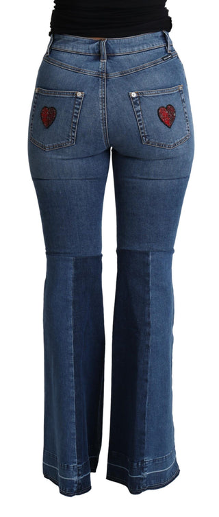 Elegant Boot Cut Denim Jeans With Amore Patch - Luxury for You