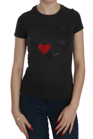 Black Hearts Print Crew Neck Blouse - Luxury for You