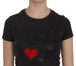 Black Hearts Print Crew Neck Blouse - Luxury for You