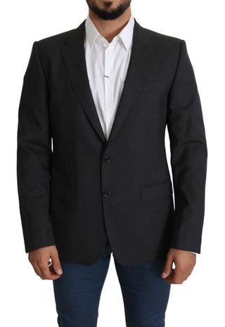 Elegant Gray Wool Silk Blend Slim Fit Blazer - Luxury for You