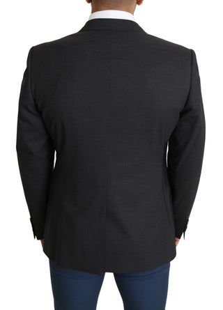 Elegant Gray Wool Silk Blend Slim Fit Blazer - Luxury for You