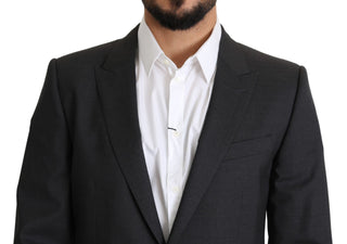 Elegant Gray Wool Silk Blend Slim Fit Blazer - Luxury for You