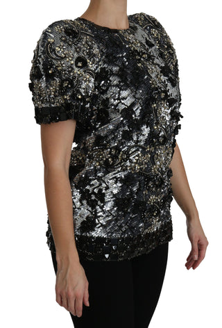 Sequined Crystal Embellished Crew Neck Top - Luxury for You