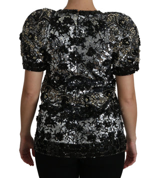 Sequined Crystal Embellished Crew Neck Top - Luxury for You