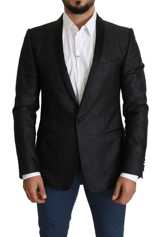 Elegant Black Jacquard Slim Fit Blazer - Luxury for You