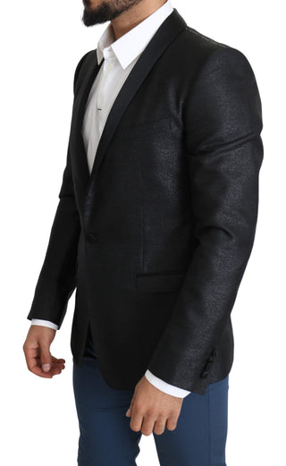 Elegant Black Jacquard Slim Fit Blazer - Luxury for You