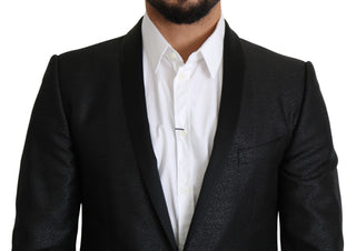 Elegant Black Jacquard Slim Fit Blazer - Luxury for You