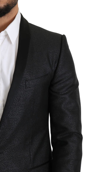 Elegant Black Jacquard Slim Fit Blazer - Luxury for You