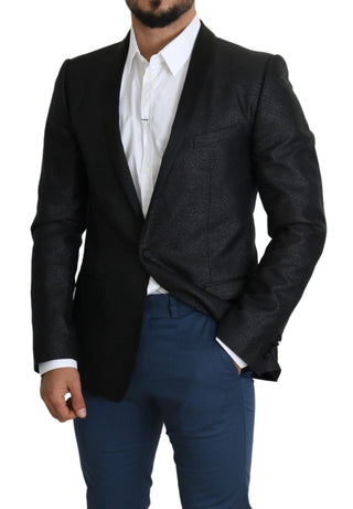 Elegant Black Jacquard Slim Fit Blazer - Luxury for You