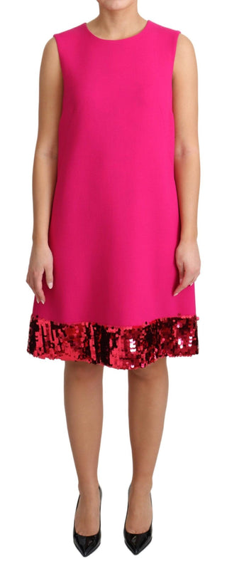 Elegant Fuchsia Sequined Wool Blend Shift Dress - Luxury for You