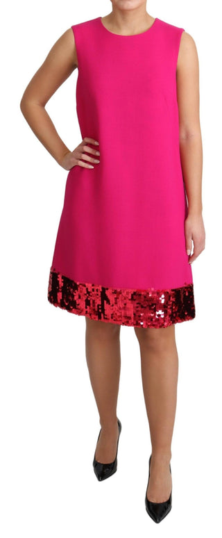 Elegant Fuchsia Sequined Wool Blend Shift Dress - Luxury for You