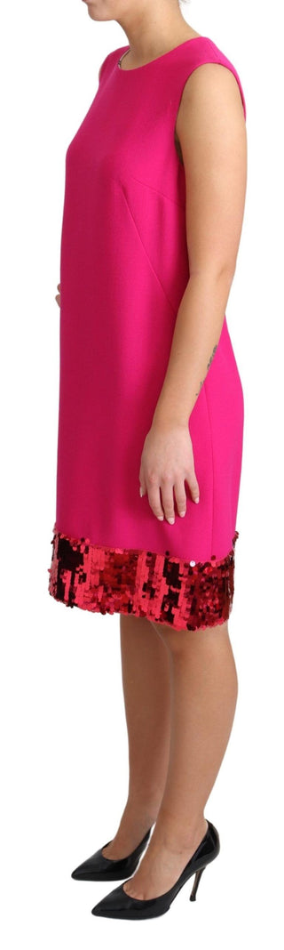 Elegant Fuchsia Sequined Wool Blend Shift Dress - Luxury for You