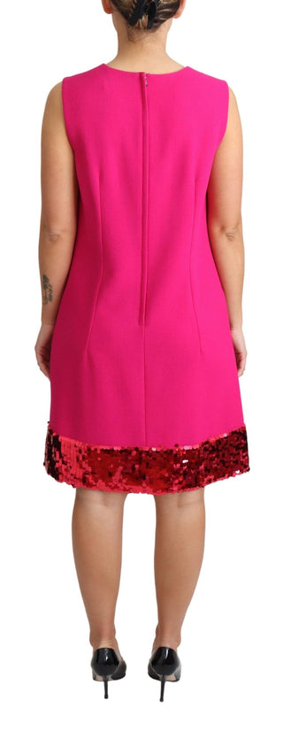 Elegant Fuchsia Sequined Wool Blend Shift Dress - Luxury for You