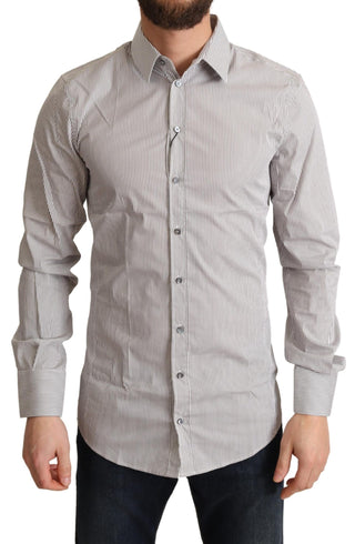 Elegant Gray Striped Slim Fit Dress Shirt - Luxury for You