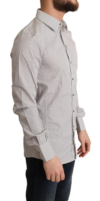 Elegant Gray Striped Slim Fit Dress Shirt - Luxury for You