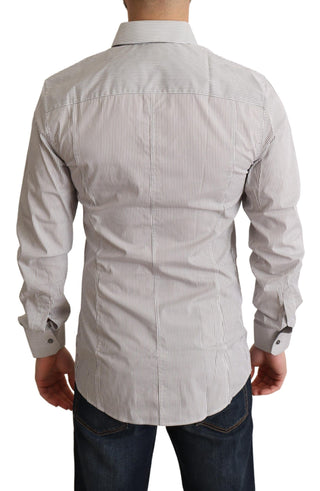 Elegant Gray Striped Slim Fit Dress Shirt - Luxury for You