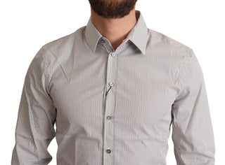 Elegant Gray Striped Slim Fit Dress Shirt - Luxury for You