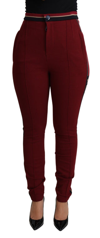 High-waist Embroidered Red Skinny Trousers - Luxury for You