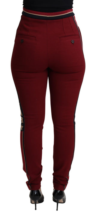 High-waist Embroidered Red Skinny Trousers - Luxury for You