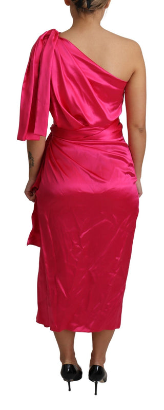 Elegant Fuchsia Silk One-shoulder Wrap Dress - Luxury for You