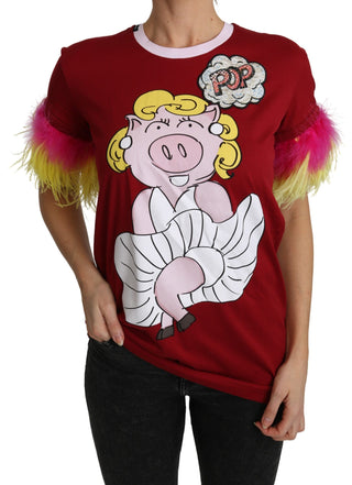 Chic Red Pig Print Crew Neck T-shirt - Luxury for You