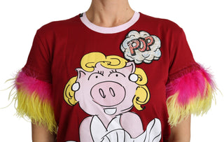 Chic Red Pig Print Crew Neck T-shirt - Luxury for You