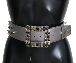 Stunning Silver Leather Crystal-studded Belt - Luxury for You