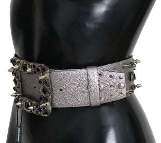 Stunning Silver Leather Crystal-studded Belt - Luxury for You