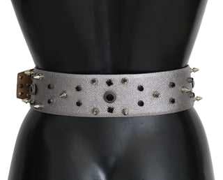 Stunning Silver Leather Crystal-studded Belt - Luxury for You