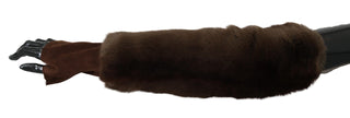 Elegant Brown Fur & Leather Elbow-length Gloves - Luxury for You