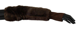 Elegant Brown Fur & Leather Elbow-length Gloves - Luxury for You