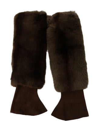 Elegant Brown Fur & Leather Elbow-length Gloves - Luxury for You