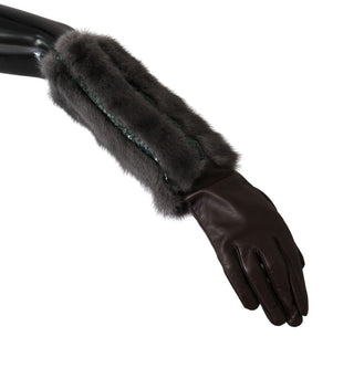 Elegant Mid-arm Leather Gloves In Brown