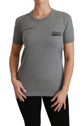 Chic Gray Amore Patch Crewneck Tee - Luxury for You